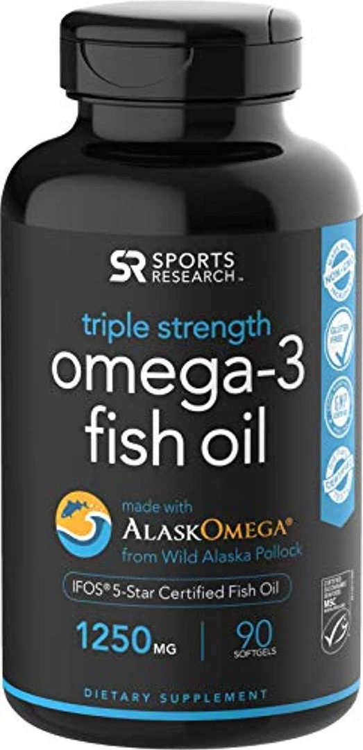 Sports Research Supplements Omega-3 Wild Alaskan Fish Oil (1250mg Per Capsule) Non-GMO & Gluten Free 1 Sports Research Supplements Omega-3 Wild Alaskan Fish Oil (1250mg Per Capsule) Non-GMO & Gluten Free