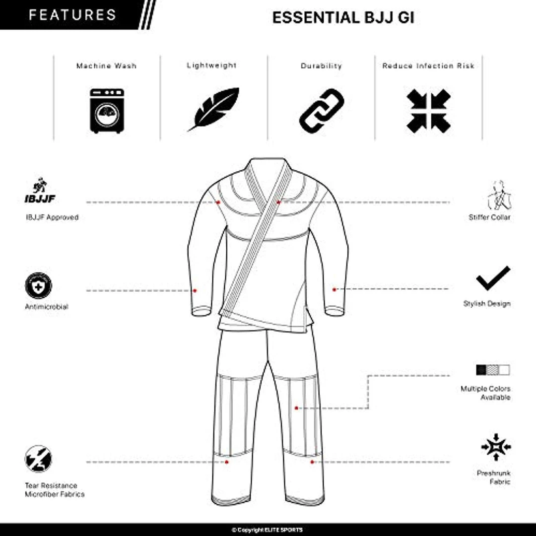 Jiu Jitsu Elite Sports GI - Lightweight- W/Preshrunk Fabric & Free Belt 13 Jiu Jitsu Elite Sports GI - Lightweight- W/Preshrunk Fabric & Free Belt