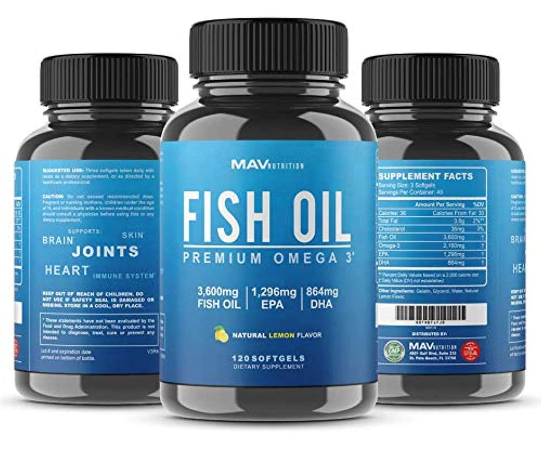 Supplements MAV Nutrition Omega 3 Fish Oil Triple Strength, 3,600mg, Burpless, Non-GMO, NSF-Certified, 120 Count 6 Supplements MAV Nutrition Omega 3 Fish Oil Triple Strength, 3,600mg, Burpless, Non-GMO, NSF-Certified, 120 Count
