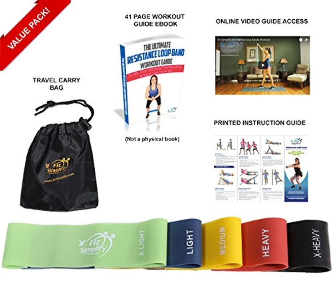 Fit Simplify Conditioning Resistance Loop Exercise Bands With Instruction Guide And Online Workout Videos, Set Of 5 4 Fit Simplify Conditioning Resistance Loop Exercise Bands With Instruction Guide And Online Workout Videos, Set Of 5