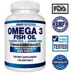 Arazo Nutrition Omega 3 Fish Oil 2250mg - Burpless Capsules (120 Count)