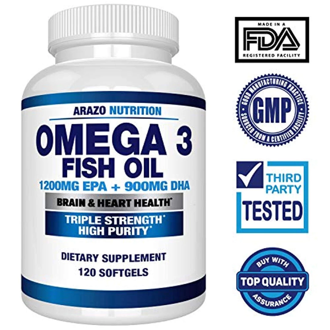 Arazo Nutrition Omega 3 Fish Oil 2250mg - Burpless Capsules (120 Count) 2 Arazo Nutrition Omega 3 Fish Oil 2250mg - Burpless Capsules (120 Count)