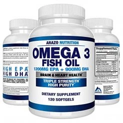 Arazo Nutrition Omega 3 Fish Oil 2250mg - Burpless Capsules (120 Count)
