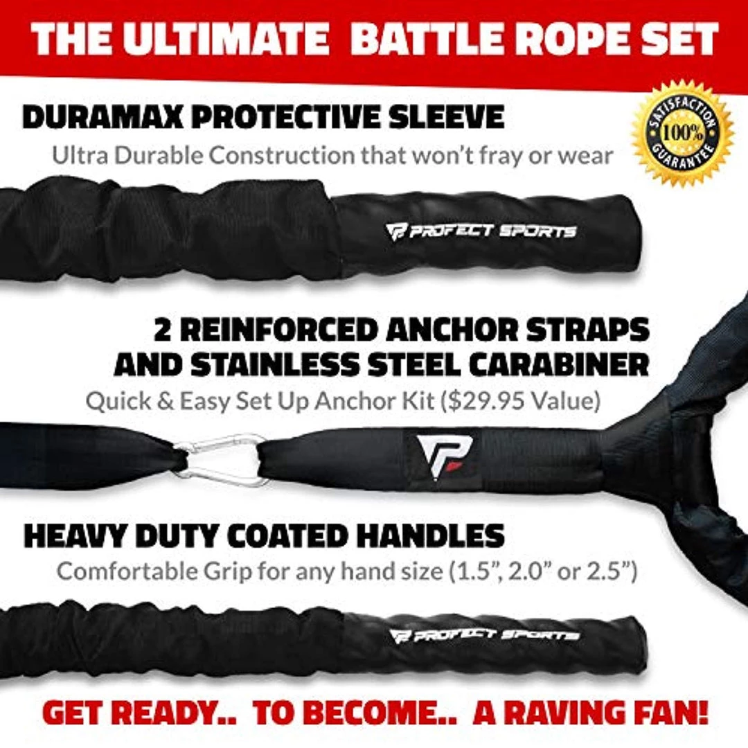 Profect Sports Pro Battle Ropes With Anchor Strap Kit - Upgraded Durable Protective Sleeve 3 Profect Sports Pro Battle Ropes With Anchor Strap Kit - Upgraded Durable Protective Sleeve
