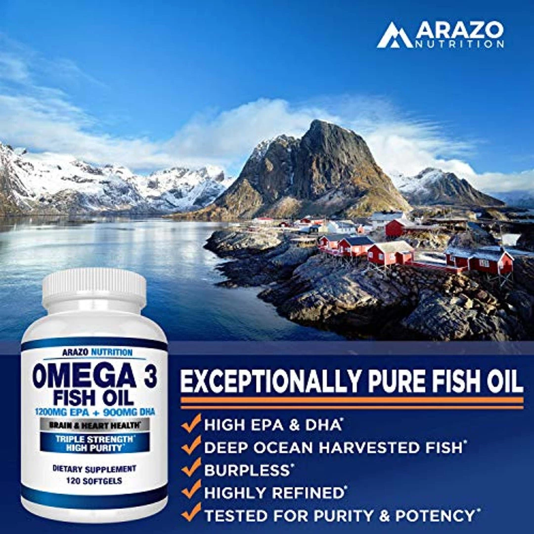 Arazo Nutrition Omega 3 Fish Oil 2250mg - Burpless Capsules (120 Count) 4 Arazo Nutrition Omega 3 Fish Oil 2250mg - Burpless Capsules (120 Count)