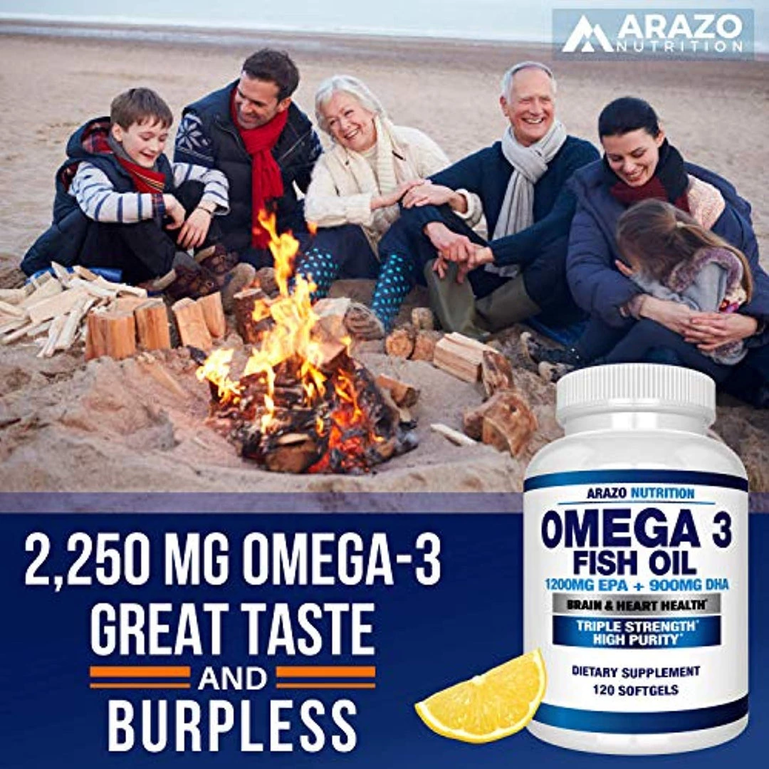 Arazo Nutrition Omega 3 Fish Oil 2250mg - Burpless Capsules (120 Count) 5 Arazo Nutrition Omega 3 Fish Oil 2250mg - Burpless Capsules (120 Count)