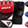 RDX MMA Gloves For Grappling Martial Arts | D. Cut Palm Maya Hide Leather | Red