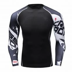 EL FIGHT Men's Soft Slim Long Sleeve Dry-Fit Compression Shirt Black 10 Rash Guard