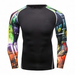 EL FIGHT Men's Soft Slim Long Sleeve Dry-Fit Compression Shirt Black 04