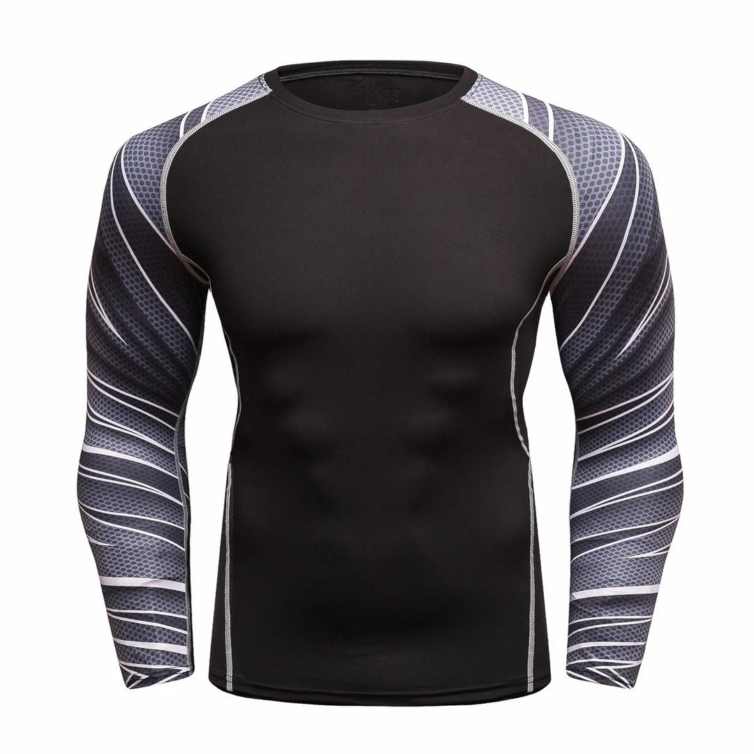 EL FIGHT Men's Soft Slim Long Sleeve Dry-Fit Compression Shirt Grey Wave Rash Guard 1 EL FIGHT Men's Soft Slim Long Sleeve Dry-Fit Compression Shirt Grey Wave Rash Guard