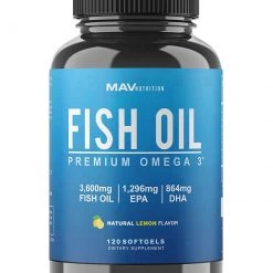 Supplements MAV Nutrition Omega 3 Fish Oil Triple Strength, 3,600mg, Burpless, Non-GMO, NSF-Certified, 120 Count