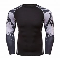 EL FIGHT Men's Soft Slim Long Sleeve Dry-Fit Compression Shirt Black Grey Rash Guard