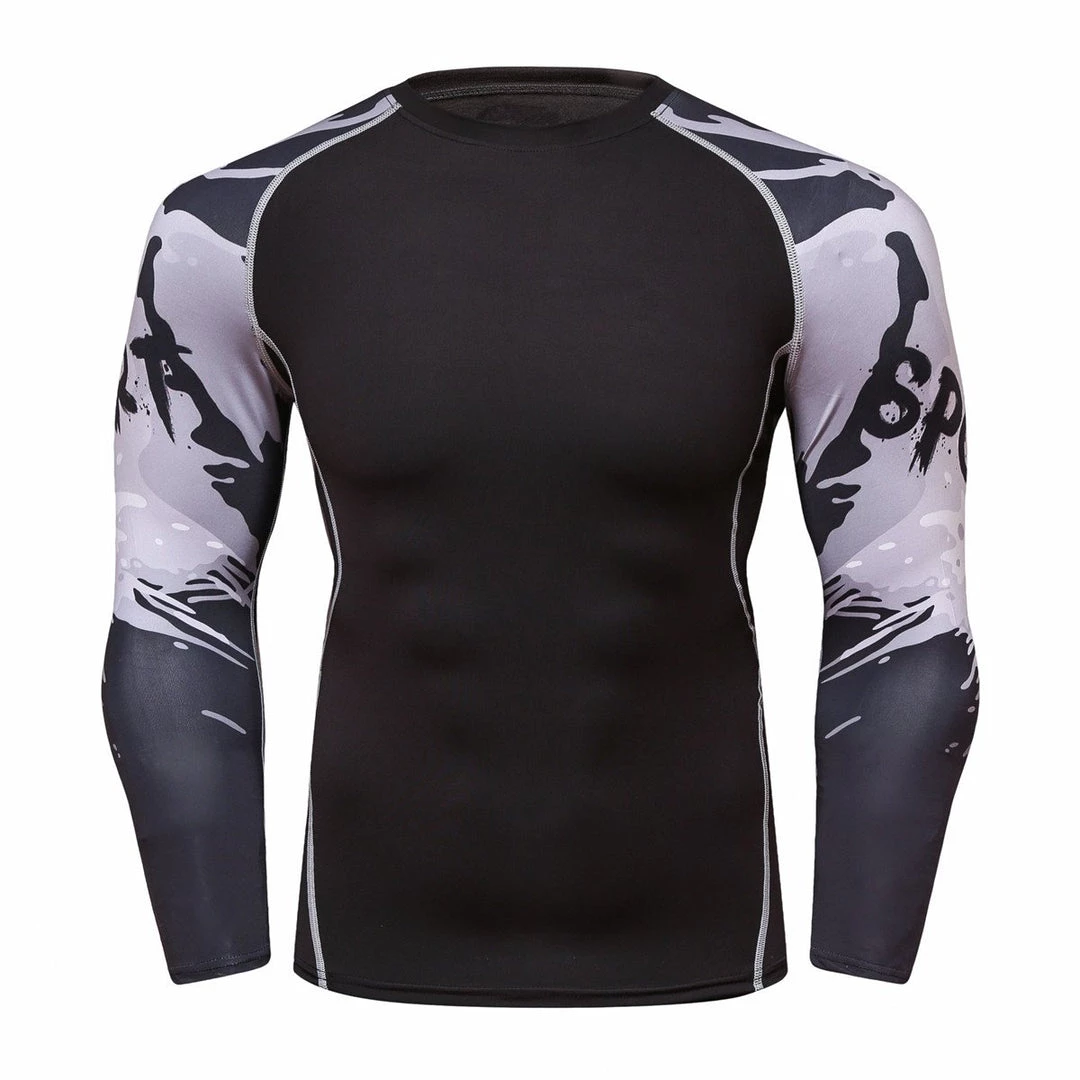 EL FIGHT Men's Soft Slim Long Sleeve Dry-Fit Compression Shirt Black Grey Rash Guard 1 EL FIGHT Men's Soft Slim Long Sleeve Dry-Fit Compression Shirt Black Grey Rash Guard