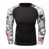 EL FIGHT Men's Soft Slim Long Sleeve Dry-Fit Compression Shirt Grey Diamond Rash Guard