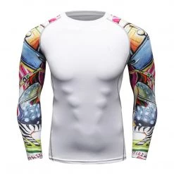 EL FIGHT Men's Soft Slim Long Sleeve Dry-Fit Compression Shirt White 04 Rash Guard
