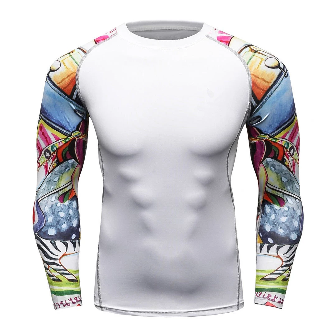 EL FIGHT Men's Soft Slim Long Sleeve Dry-Fit Compression Shirt White 04 Rash Guard 1 EL FIGHT Men's Soft Slim Long Sleeve Dry-Fit Compression Shirt White 04 Rash Guard