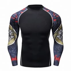 EL FIGHT Men's Soft Slim Long Sleeve Dry-Fit Compression Shirt Military Skull