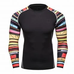 EL FIGHT Men's Soft Slim Long Sleeve Dry-Fit Compression Shirt Black 17 Rash Guard