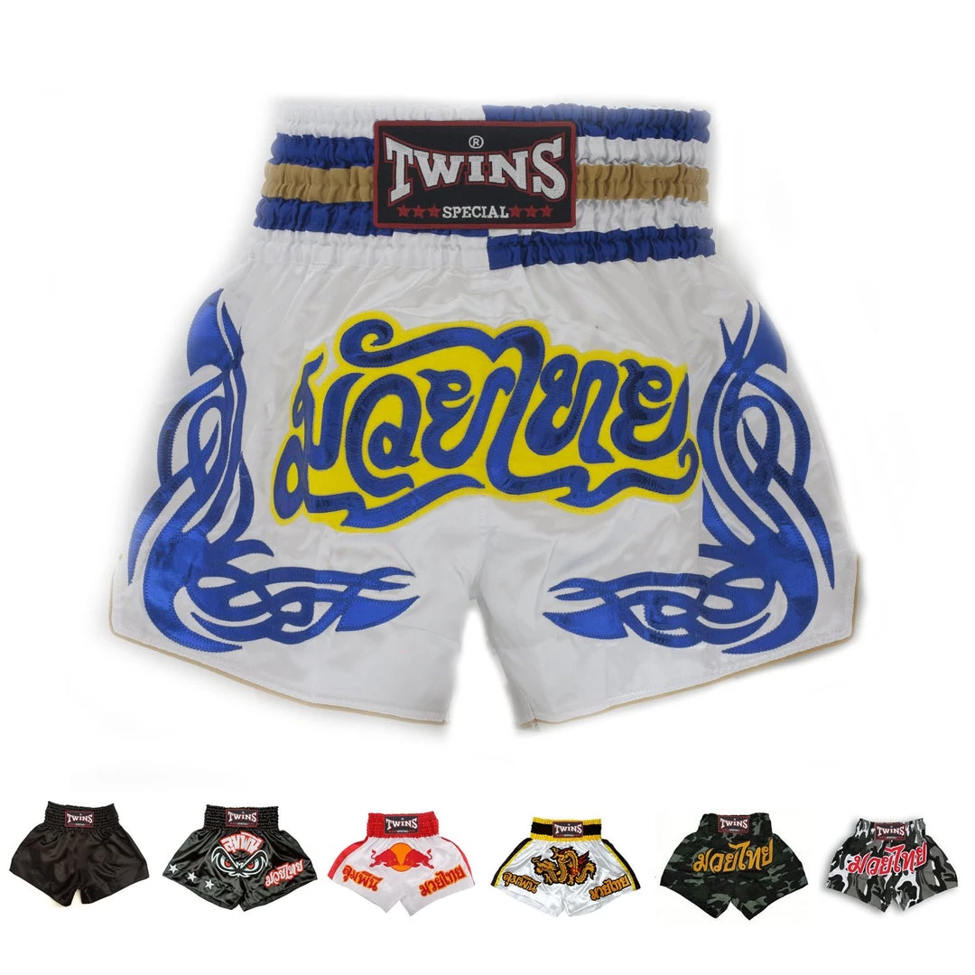 EL FIGHT Twins Special Muay Thai Boxing Shorts T-11 White/Blue 1 EL FIGHT Twins Special Muay Thai Boxing Shorts T-11 White/Blue