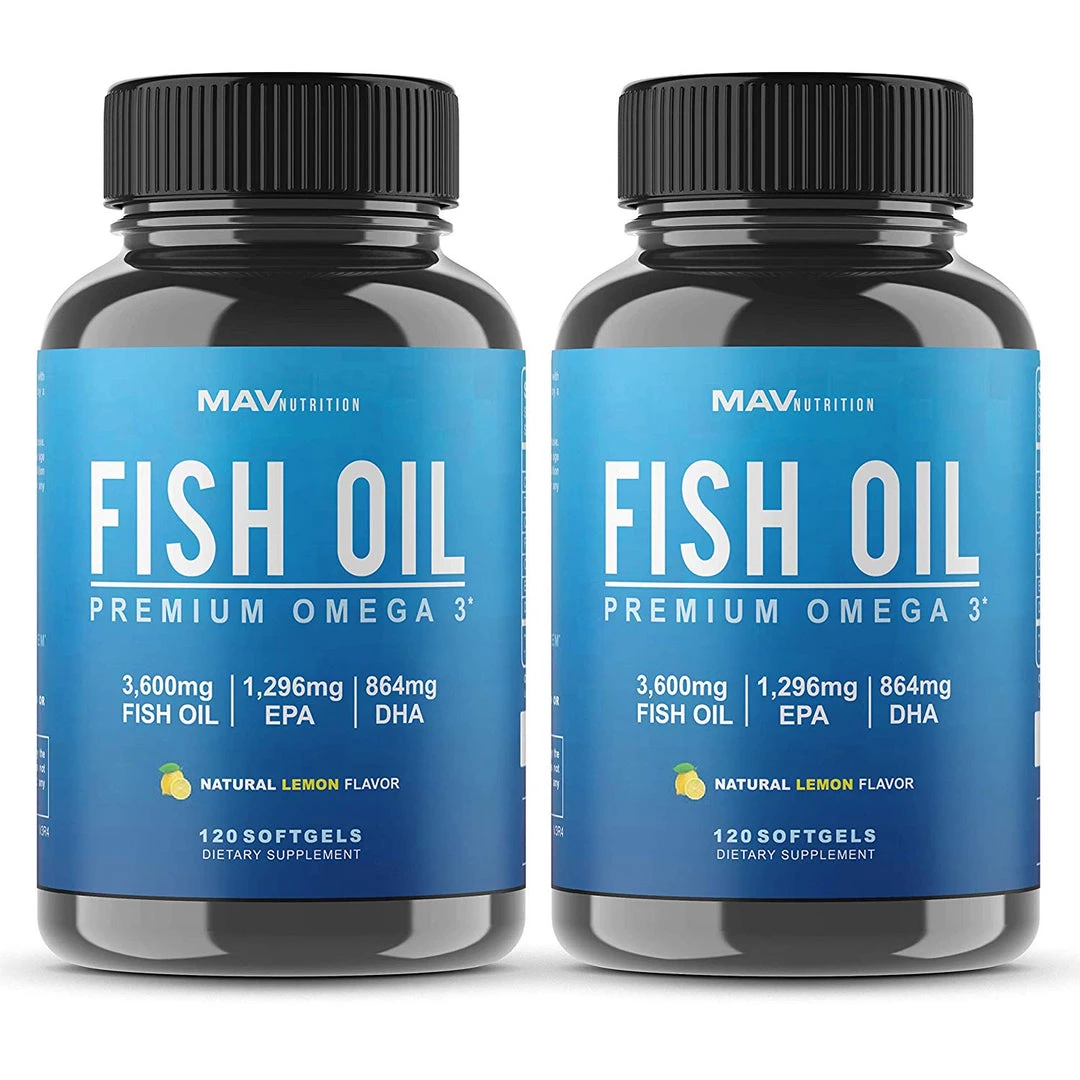 Supplements MAV Nutrition Omega 3 Fish Oil Triple Strength, 3,600mg, Burpless, Non-GMO, NSF-Certified, 120 Count 1 Supplements MAV Nutrition Omega 3 Fish Oil Triple Strength, 3,600mg, Burpless, Non-GMO, NSF-Certified, 120 Count
