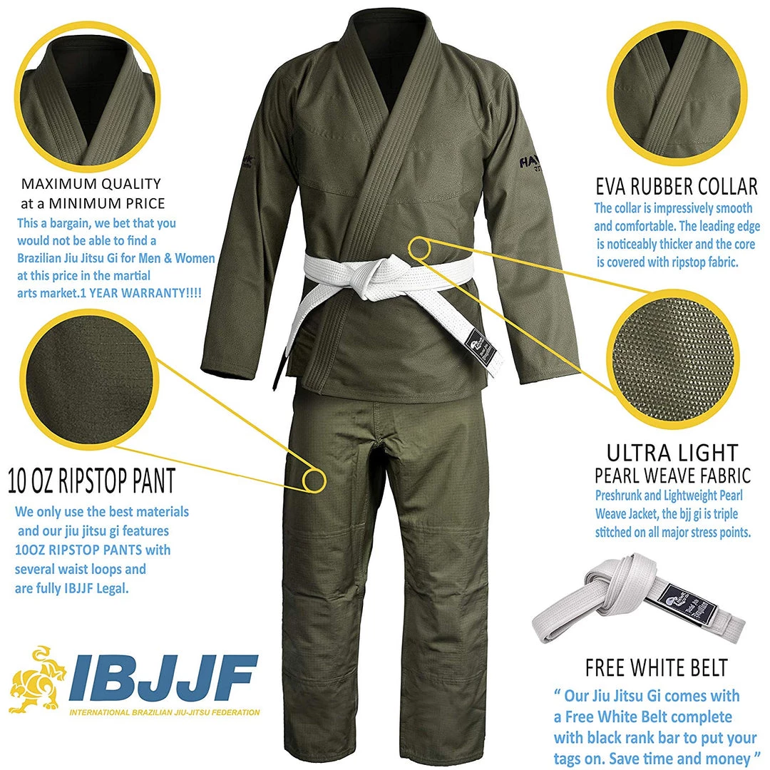 HAWK Jiu Jitsu Brazilian Jiu Jitsu Unisex Gi Ultra Light, Preshrunk, Free White Belt!!! 12 HAWK Jiu Jitsu Brazilian Jiu Jitsu Unisex Gi Ultra Light, Preshrunk, Free White Belt!!!