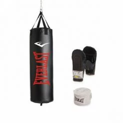 EL FIGHT Everlast® 100lb Nevatear Heavy Punching Bag Kit Home Gym Boxing Workout Set Durable Black MMA